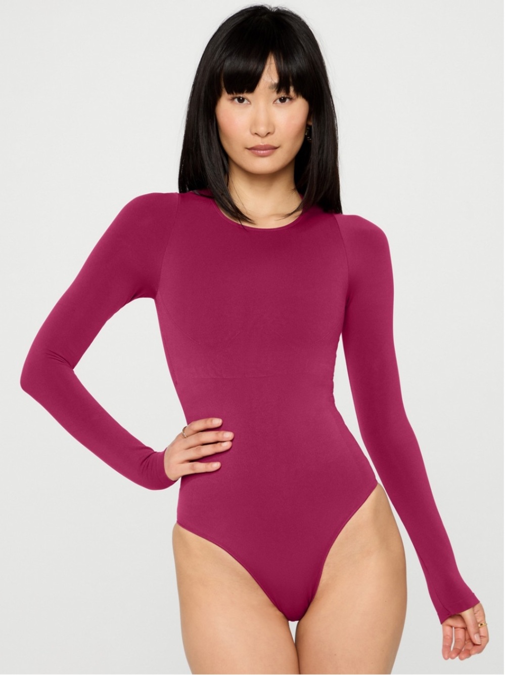 Fabletics Yitty Nearly Naked Shaping Long Sleeve Bodysuit Maroon M/L NWT New